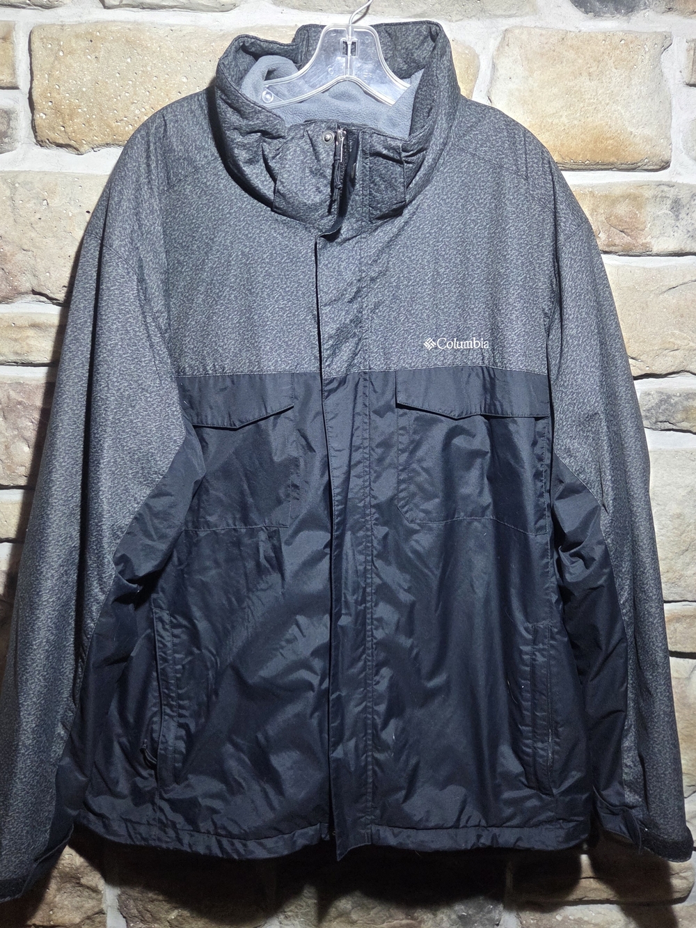 Columbia Mens XL Interchange Two-Tone Hooded Jacket Grey Black Waterproof Shell